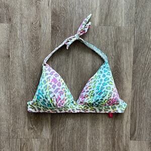 Victoria’s Secret Triangle Halter Push Up Bikini Top Neon Leopard Size M